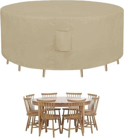 Easy-Going Round Patio Furniture Cover Waterproof Outdoor Dining Table and Chair Cover Anti-UV Outside Sectional Sofa Set Covers (96"DIA x 28"H, Camel)