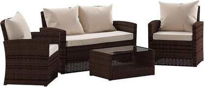 Flash Furniture Aransas Series 4 Piece Brown Patio Set with Beige Back Pillows and Seat Cushions