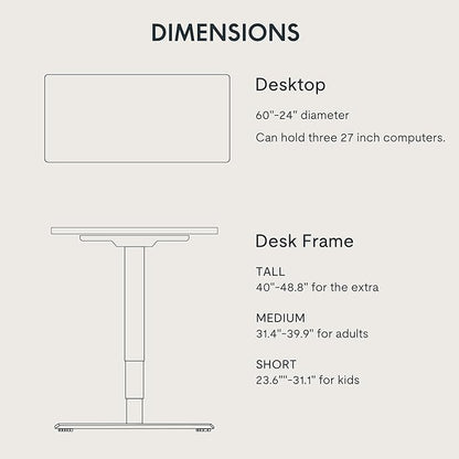 FLEXISPOT E6 3-Stage Dual Motor 60 x 24 Electric Standing Desk Sit Stand Up Desk, Holds 220 lbs, Adjustable Height w/Memory Presets, One-Piece White Desktop & Black Frame, Ships in 2 Boxes