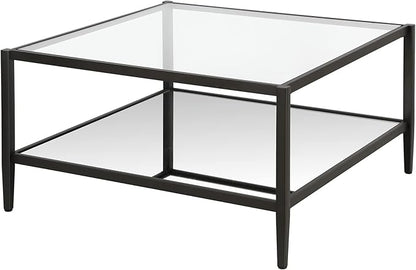 Henn&Hart 32" Wide Square Coffee Table with Mirror Shelf in Blackened Bronze, Modern coffee tables for living room, studio apartment essentials
