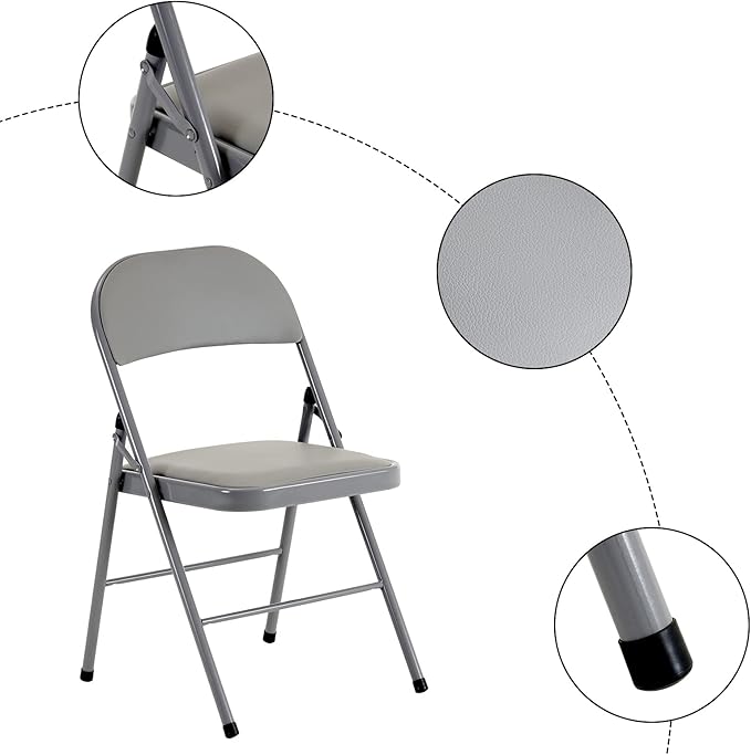 12 Pack Grey Folding Chairs with Padded Seats, Portable Stackable Foldable Chairs for Indoor and Outdoor, Commercial Seat with Metal Frame for Events Office Wedding Party, 330lbs Capacity