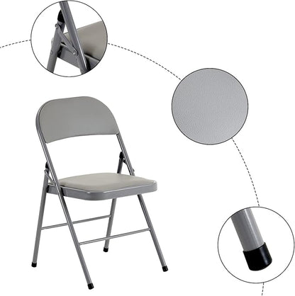 12 Pack Grey Folding Chairs with Padded Seats, Portable Stackable Foldable Chairs for Indoor and Outdoor, Commercial Seat with Metal Frame for Events Office Wedding Party, 330lbs Capacity