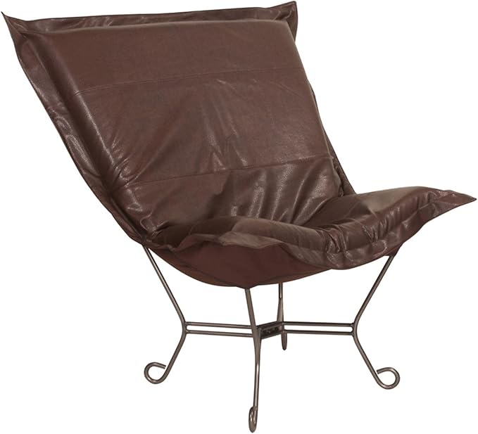 Howard Elliott Scroll Puff Rocker Seating Chair With Cover, Multipurpose Alternate Seating Butterfly Chair with Titanium Frame, Patio Furniture for Camping, Home, Indoor & Outdoor, Avanti Pecan