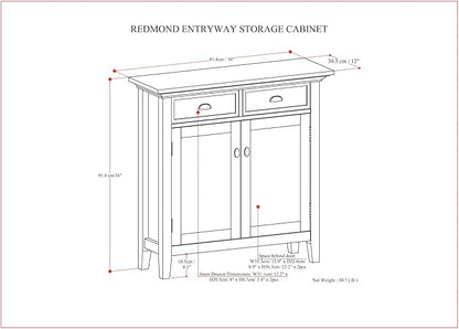 SIMPLIHOME Redmond SOLID WOOD 36 inch Wide Transitional Entryway Storage Cabinet in Rustic Natural Aged Brown for the Living Room, Entryway and Family Room
