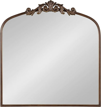 Kate and Laurel Arendahl Ornate Traditional Square Arched Mirror; 28 x 30; Bronze; Decorative Baroque Style Vintage Arch Mirror with Wide Frame and Ornamental Crown