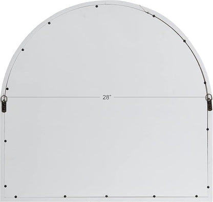 Kate and Laurel Boldmere Modern Farmhouse Wide Windowpane Arched Mirror; 30 x 29; White; Decorative Vintage Inspired Window Mirror for Farmhouse Wall Decor