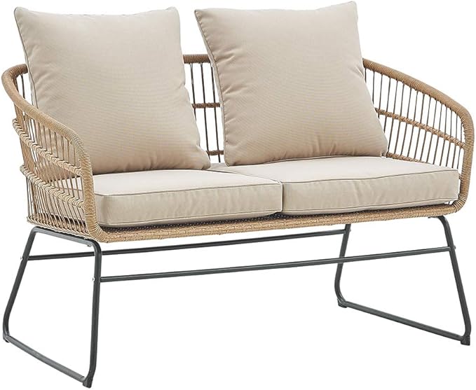 Barton 5-Pieces Outdoor Patio Sets Space Saving Rattan Chairs with 2-Side-Table Patio Sofa Sets Cushioned Seating and Back Set (Beige)