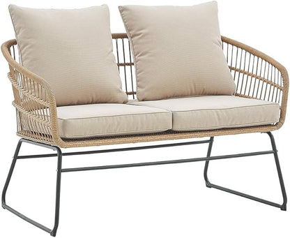Barton 5-Pieces Outdoor Patio Sets Space Saving Rattan Chairs with 2-Side-Table Patio Sofa Sets Cushioned Seating and Back Set (Beige)