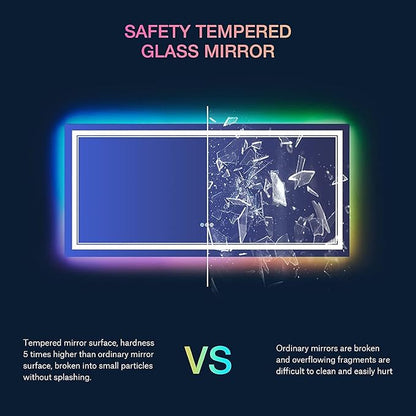 55x30 Inch RGB LED Mirror for Bathroom, RGB Backlit and Front Lighted Bathroom Mirror, Large Dimmable Vanity Mirror with Lights,Anti-Fog, Memory,ETL Listed, Wall Mounted