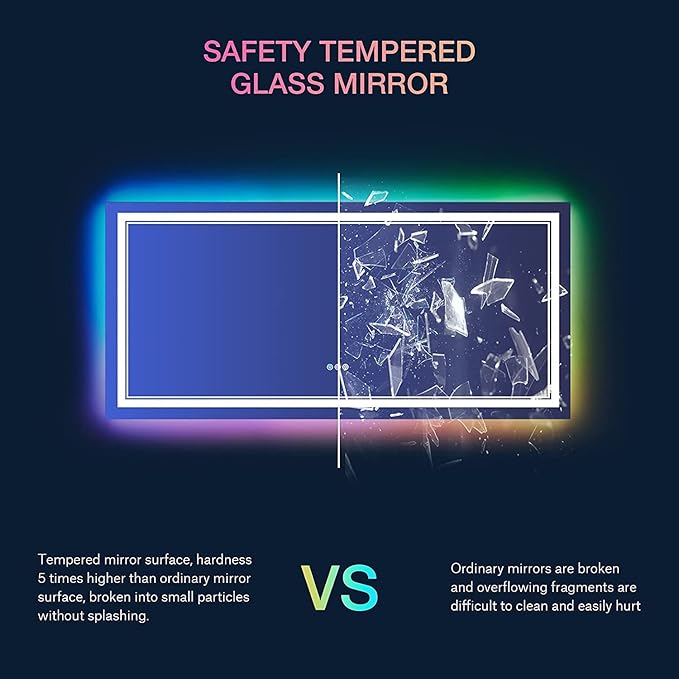 60x30 Inch LED Bathroom Mirror with Lights, Color Changing RGD Backlit and Front Light Mirror,Lighted Vanity Mirrors for Bathroom Wall, Dimmable, Anti-Fog,Shatterproof,Memory