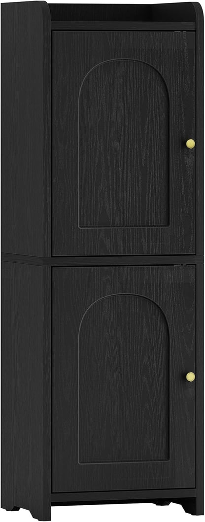 Bathroom Storage Cabinet, Corner Floor Cabinet with 2 Doors and Adjustable Shelf, Narrow Toilet Paper Cabinets, Bathroom Organizer for Small Spaces, 7.9" D x 9.8" W x 29.5" H Black