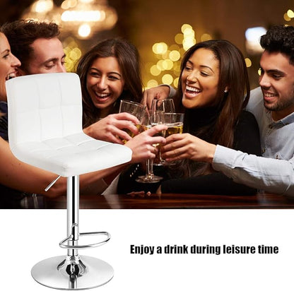 COSTWAY Bar Stool, Modern Swivel Adjustable Height PU Leather Barstools with Back, Square Armless Counter Height Bar Chair for Kitchen Island Dining Living Bistro Pub Counter, White