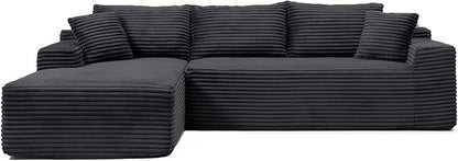 108 Inch Cloud Sectional Couch,Modern Modular Sectional Sofa with Deep Seat,Corduroy Boneless Couches with L-Shape Chaise for Living Room,No Assembly Required (Black, Left Facing Chaise)