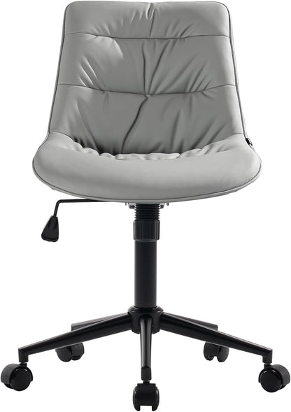 Kidol & Shellder Faux Leather Office Chair, Adjustable Swivel Height Task Chair, Rolling Wheels & Soft Backrest - Armless Ergonomic Desk Chair for Home, Office,Vanity,Gaming（Gray）