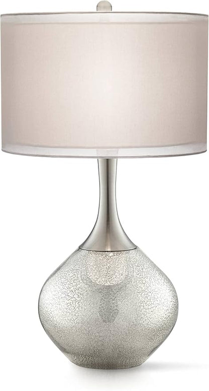Possini Euro Design Swift Mid Century Modern Table Lamps 30.5" Tall Set of 2 Mercury Glass Chrome Double Sheer Drum Shade Decor Living Room Bedroom House Bedside Nightstand Home Office Entryway