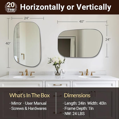 ANDY STAR 24"x40" Irregular Wall Mirror，Polished Chrome Asymmetrical Bathroom Mirror with Stainless Steel Metal Frame, Wall-Mounted Mirror for Bathroom, Entryway (Horizontal/Vertical)