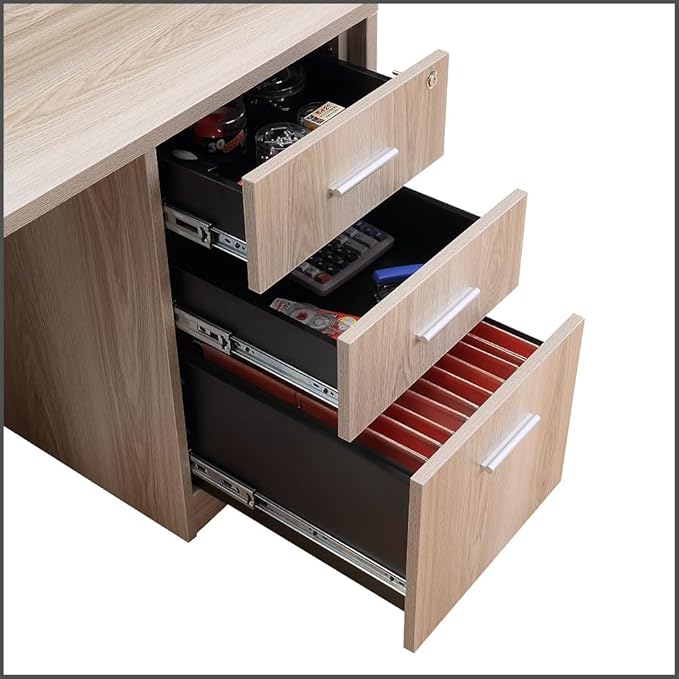 NBF at Work Bowfront Executive Office Desk - Durable Laminate Computer Desk with Two Drawers - Modern Desk with Storage and File Cabinet - Work Desk for Home (71" W, Gray)