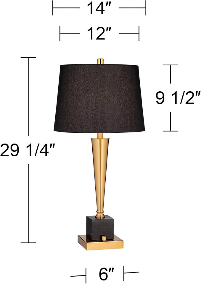 Possini Euro Design Wayne Modern Table Lamps 29 1/4" Tall Set of 2 with USB Charging Port Brass Gold Black Tapered Drum Shade for Bedroom Living Room Nightstand Bedside Night Stand Office Kids Room