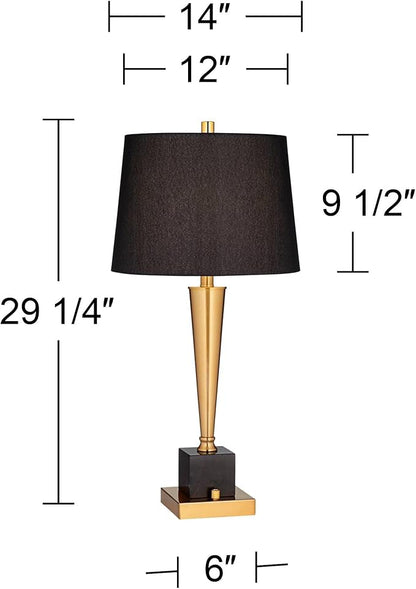 Possini Euro Design Wayne 29 1/4" Tall Modern Glam Luxury End Table Lamp with USB Ports A+C Charging Brass Finish Metal Black Marble Living Room Bedroom Bedside Nightstand House Office Home