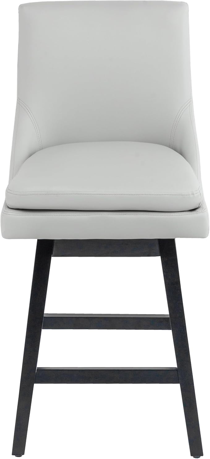 Bar Stool, PU Leather Barstool, 26 Inch Upholstered Counter Stools with 14.2" High Back and Footrest, Swivel Counter Height Barstools for Kitchen Island Home Bar Light Gray