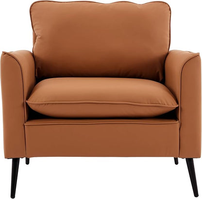 YISHENG Mid-Century Modern Living Room Accent Chairs Set of 2 - Oversized Faux Leather Armchairs with Removable Cushions & Metal Legs, Comfortable Sofas for Office/Lounge/Bedroom/Reception,（Brown）