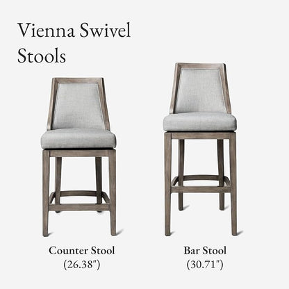 Maven Lane Vienna Counter Stool 26 Inches High – Swivel Stool with Footrest – Grey Solid Wood and Grey Fabric Upholstery – Perfect for Kitchen Islands and Counters
