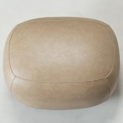 KINWELL 23" Wide Faux Leather Upholstered Ottoman, Mid-Century Modern Living Room Footrest with Soft Padded Seat, Footstool for Bedroom, Entryway or Living Room, Khaki