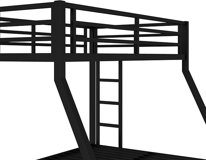 Bellemave Twin Over Full Bunk Bed for Teens, Twin Over Full Bunk Bed Frame with 2 Side Ladder and Full Length Guardrail, Easy Assemble Bunkbeds, Noise Reduced, Mattress Not Included, Black