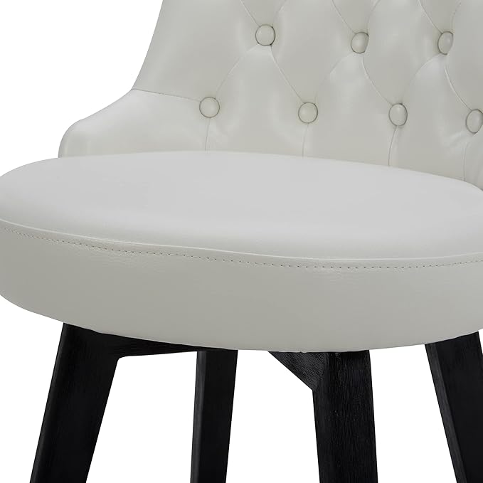 Watson & Whitely Counter Height Bar Stools, Faux Leather Upholstered Modern Swivel Barstool with Back, Solid Wood Legs, 26" H Seat, White