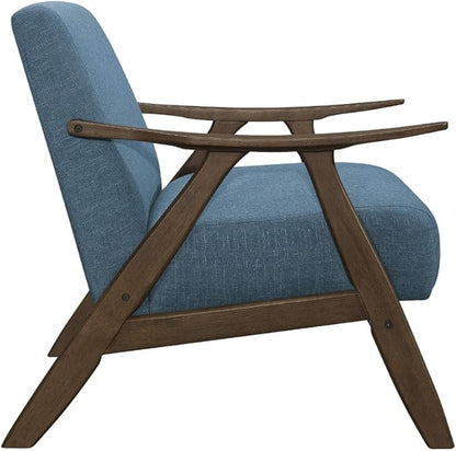 Lexicon Mid Century Modern Accent Chair with Solid Wood Frame in Walnut Finish, Upholstered Living Room Lounge Arm Chair, Thick and Comfy Innerspring Seat Cushion, Linen-Look Fabric, Blue