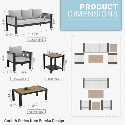 Corinth 2-Piece Aluminum Patio Conversation Set - Outdoor, Porch, Balcony, Yard, Gardern, All Weather, 1 Ergonomic Design 3 Seater Sofa and 1 Coffee Table, White