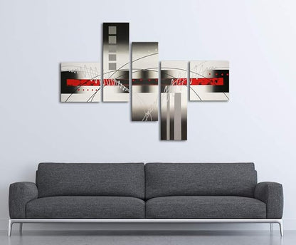 Wieco Art Extra Large Size 5 Piece Perfect White Lines Modern Stretched and Framed Artwork 100% Hand-Painted Abstract Oil Paintings on Canvas Wall Art 5pcs/set