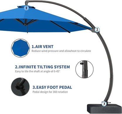 7 Piece Patio Dining Set with 11ft Patio Umbrella (Royal Blue), 7 Navy Outdoor HDPE Dining Set with 6 Chairs + 1 Large Table, for Market, Pool, Garden, Backyard, Deck