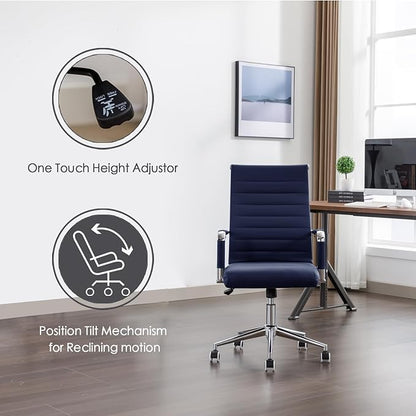 Office Desk Chair Leather, Conference Room Chairs with Wheels, Executive Modern High Back Ergonomic Swivel Rolling Ribbed Computer Chair