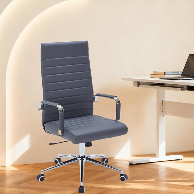 Sidanli Executive Desk Chair, Ergonomic PU Leather Gaming Chair with Adjustable Lumbar Support and Rolling Wheels for Home Office Conference Room, High Back, Gray