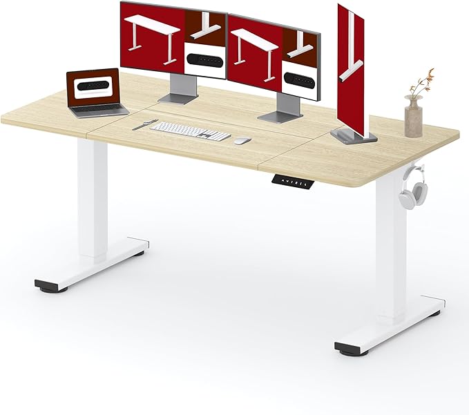 SANODESK Standing Desk Height Adjustable Electric Stand up Desk 71x32 Inches Sit Stand Home Office with Splice Board, White Frame/White Wood Grain