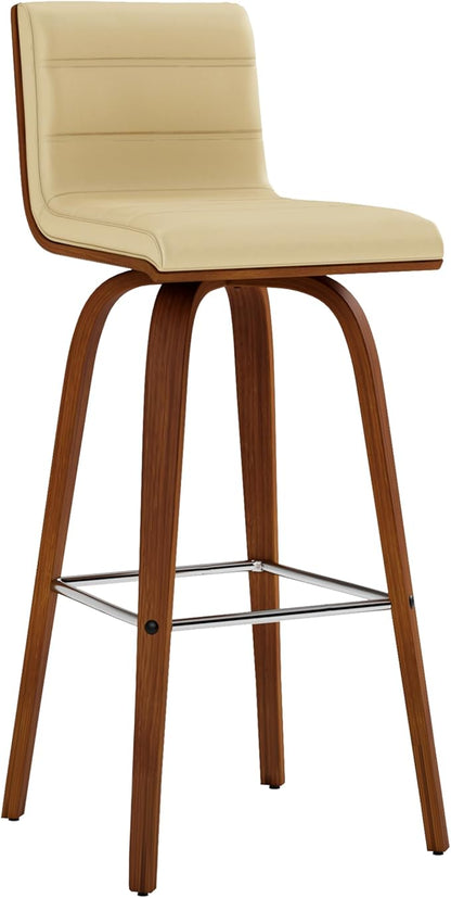 Armen Living Vienna 30" Swivel Bar Stool in Walnut Wood Finish with Cream Faux Leather - Set of 3