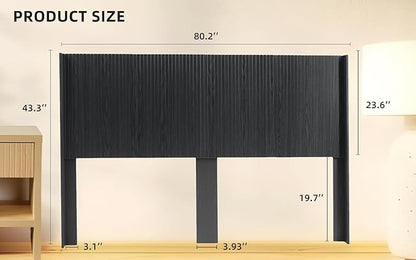 KEIKI Wooden King Size Headboard Only, 80.2" Wide Farmhouse Headboards with Wall Mounted Fluted Panel & Wingback for Bedroom, Black Oak