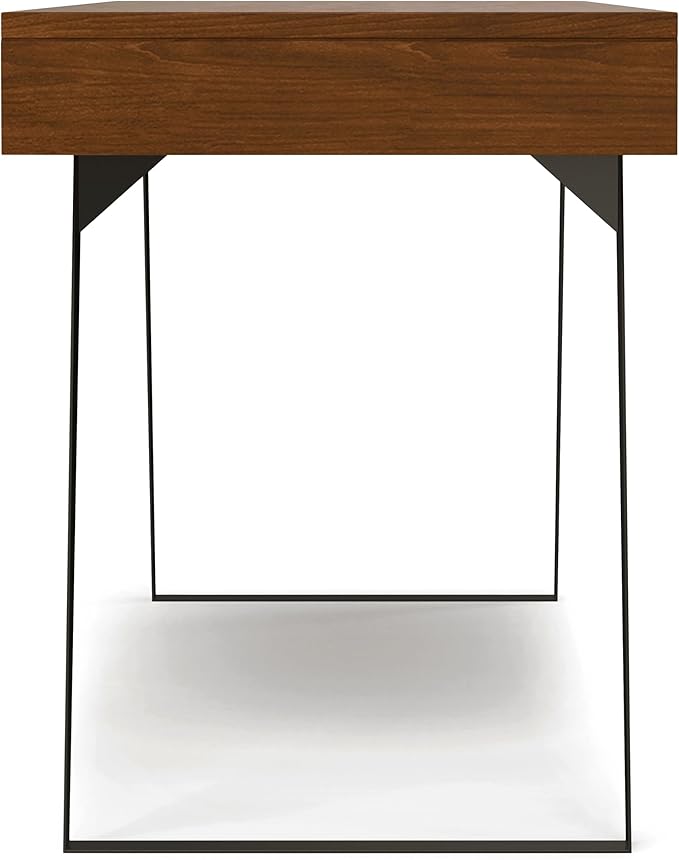 SIMPLIHOME Lowry Desk - 54-Inch Wide Solid Walnut Veneer and Metal Writing Desk, Modern Industrial Home Office Computer Table for Workspace with 2 Drawers and Flip-Down Keyboard Tray
