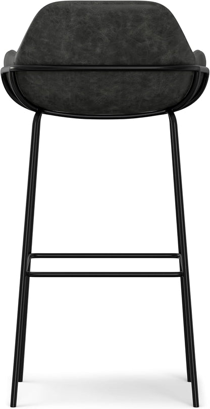 SIMPLIHOME Mira Bar Stools (Set of 2) - 30 inch Seat Height Upholstered Metal Bar Chairs in Distressed Slate Grey Vegan Faux Leather, Contemporary Seating with Curved Cushioned Seat and Armrests