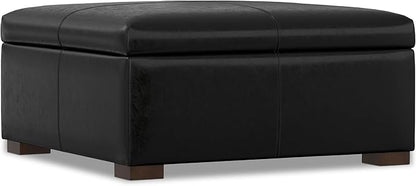 SIMPLIHOME Gabbie 36 inch Wide Contemporary Square Square Coffee Table Storage Ottoman in Midnight Black PU Black Faux Leather, Assembled, for The Living Room, Entryway and Family Room