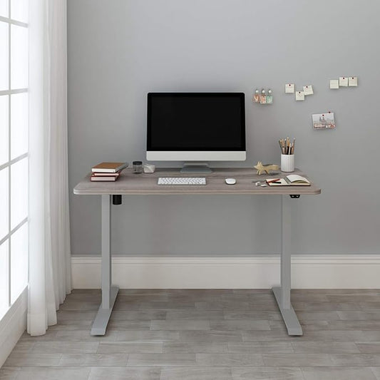 FLEXISPOT EN1 One-Piece Standing Desk 48 x 30 Inches Height Adjustable Electric Desk (Silver Frame + Grey Wood Grain Top, 2 Packages)