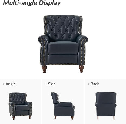 HULALA HOME Genuine Leather Recliner Chair with Solid Wood Feet, Modern Adjustable Tufted Push Back Arm Chair w/Rivet Decoration, Home Theater Seating Single Reclining Sofa for Living Room, Navy