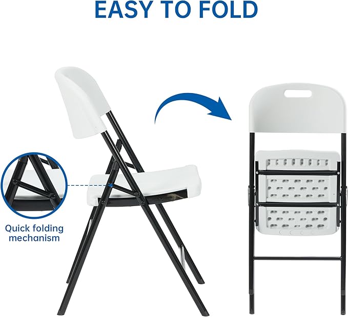 4 Pack Thicker 800 LBS White Folding Chairs, Commercial Grade Folding Chair, Foldable Chairs for Events