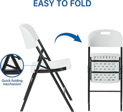 4 Pack Thicker 800 LBS White Folding Chairs, Commercial Grade Folding Chair, Foldable Chairs for Events