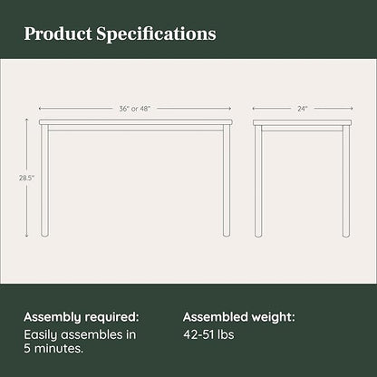 Branch Daily Desk - Functional at Home Office Desk with Effortless Assembly, Timeless Design, Rounded Corners, and Built-in Cable Notch - 48” W x 28.5” H x 24” D - Sage Work Table