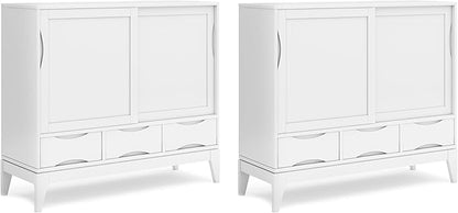 SIMPLIHOME Harper Solid Wood 48 inch Storage Cabinet in Teak Brown (Set of 2) for The Living Room, Entryway and Family Room
