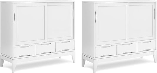 SIMPLIHOME Harper Solid Wood 48 inch Storage Cabinet in Teak Brown (Set of 2) for The Living Room, Entryway and Family Room