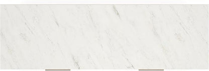 Signature Design by Ashley Cadmori Casual Bohemian Dresser with Post Legs and 6 Drawers, Replicated Marble Top, Wood, 35" High, White and Light Brown Finish