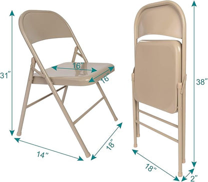 VECELO Metal Folding Chairs 4 Pack, Double Hinged Steel Frame Easy Foldable&Stackable for Office Kitchen Dinning Wedding Patio and Garden